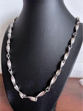 Sterling Silver Modernist Twisted Link Necklace 26” 37g Vintage
